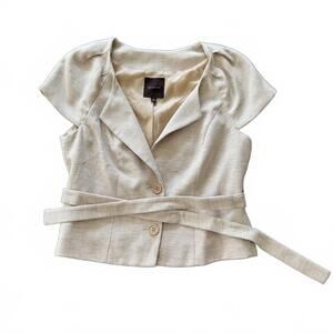 The Limited Belted Women's Blazer Short Sleeves Notched Lapel Beige XS